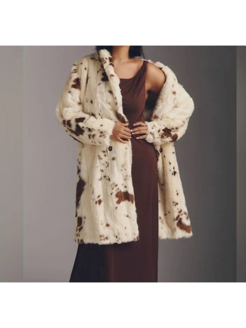 Anthropologie Grand Glam Faux Fur Coat Cozy Mob Wife Cow Print Luxury Womens XS
